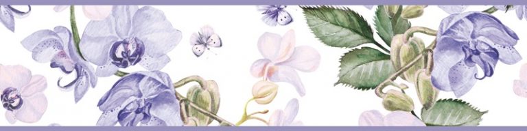 Cenefa decorativa floral |Flor y mariposa borde violeta-Floral