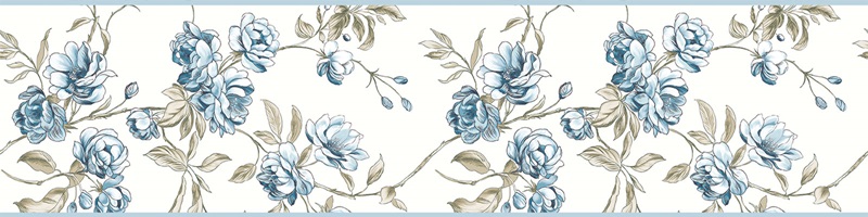 Cenefa decorativa floral |Ramas borde azul-Floral