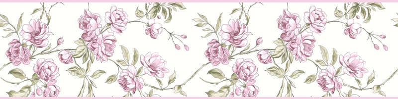 Cenefa decorativa floral |Ramas borde rosa-Floral