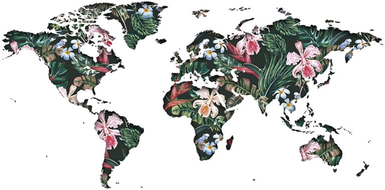 Ambadecor | Vinilos | Fotomurales | Vinilo Mapa del Mundo Floral-Vinilo monomérico