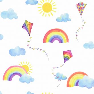 Papel Infantil con cometas y arcoiris fondo blanco-10