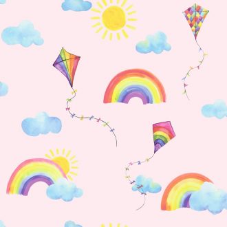 Papel Infantil con cometas y arcoiris fondo rosa-10