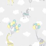 Papel Infantil con dibujos de animales y globos en gris