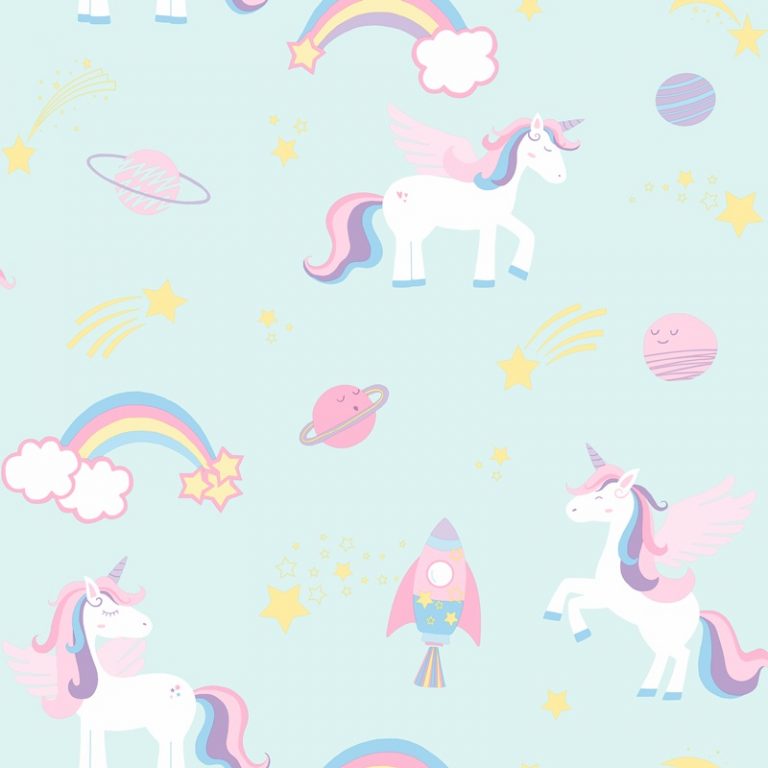 Papel Infantil con unicornios en fondo azul-10