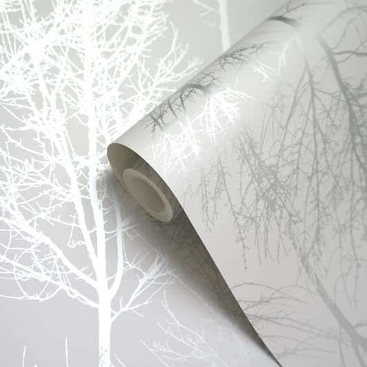 Amargura artería rifle Papel pintado blanco y plata ramas | Ambadecor