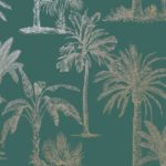 Papel pintado verde con palmeras