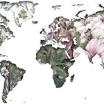 Vinilo Mapa del Mundo fondo flores