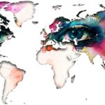 Vinilo Mapa del Mundo fondo ojos