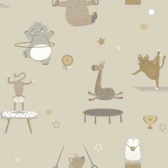 Papel Pintado Animal Gymnastics Beige | Ambadecor | vinilos decorativos