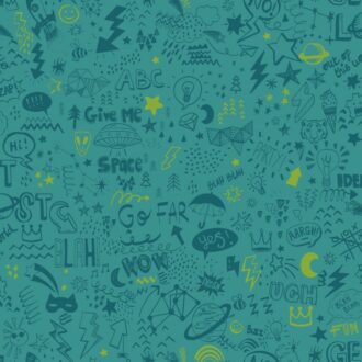 Papel Pintado Doodle Teal Yellow | Ambadecor | vinilos decorativos