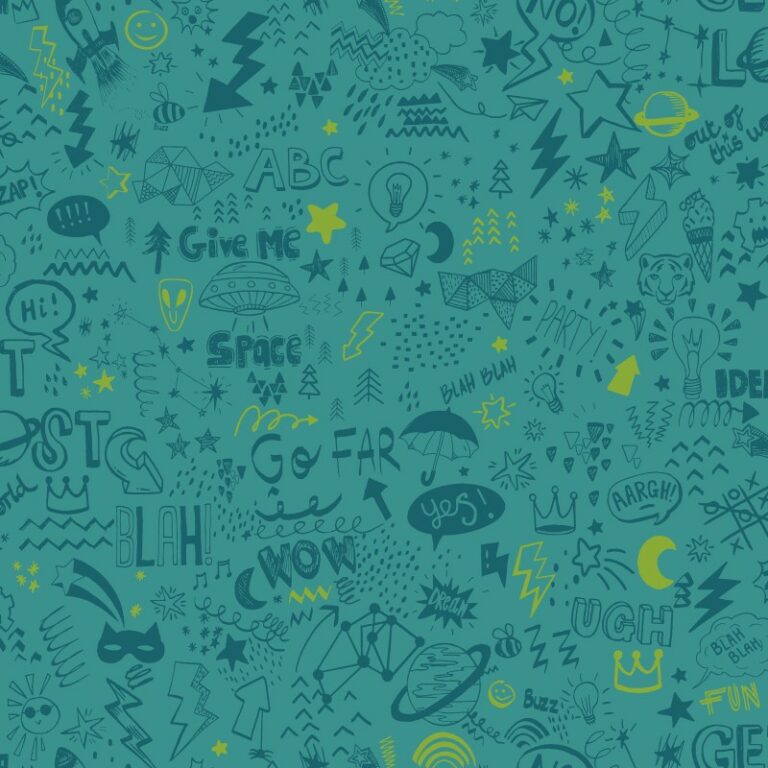 Papel Pintado Doodle Teal Yellow | Ambadecor | vinilos decorativos