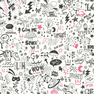 Papel Pintado Doodle White Pink | Ambadecor | vinilos decorativos