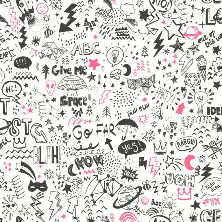 Papel Pintado Doodle White Pink | Ambadecor | vinilos decorativos