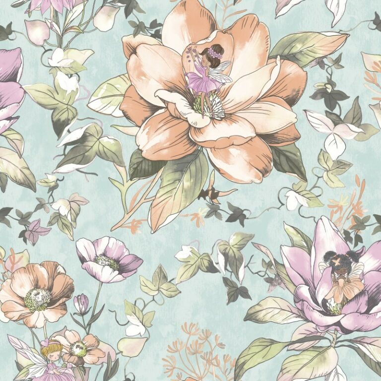 Papel Pintado Floral Fairies teal | Ambadecor | vinilos decorativos