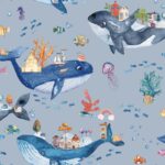 Papel Pintado Whale Town Blue